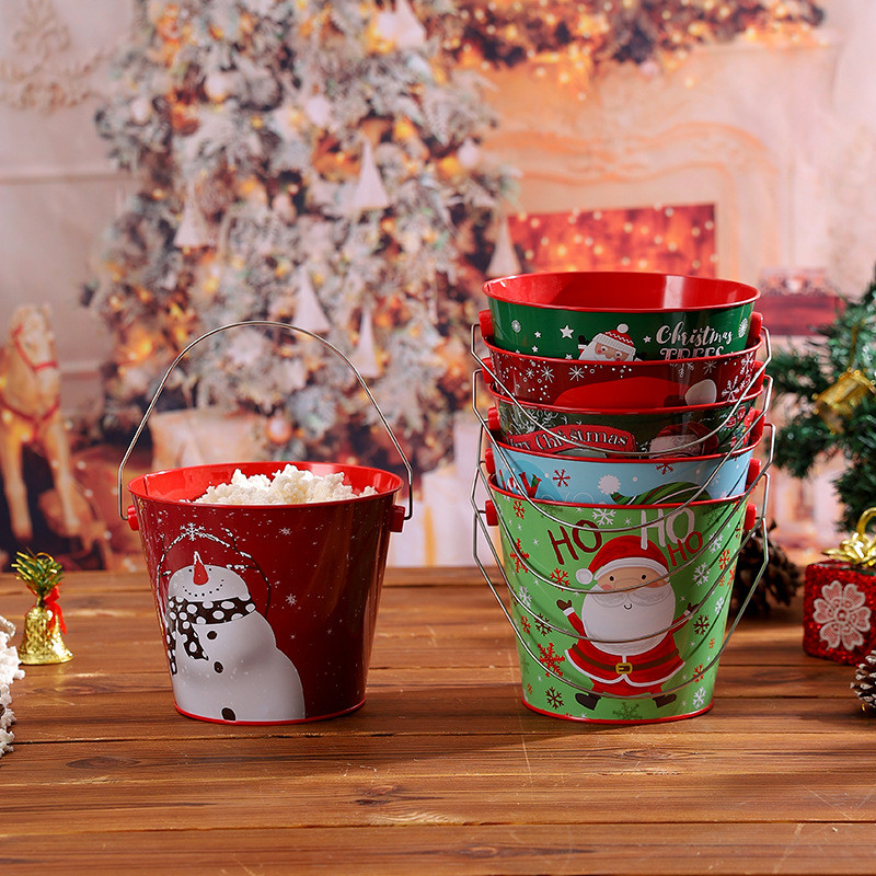 Giáng Sinh Sắt Nghệ Thuật Di Động Xô Quà Tặng Lớn Chủ Đề Giáng Sinh Trang Trí Tiệc Kẹo Sô Cô La Lưu 