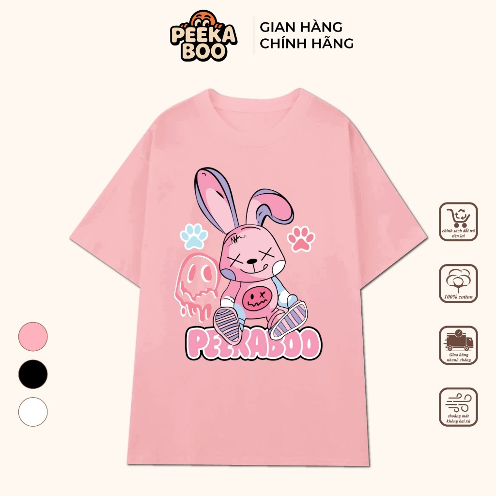 [PEEKABOO] Áo thun unisex oversize cổ tròn vải cotton in hình Thỏ rabit xinh, áo phông cotton ngắn t