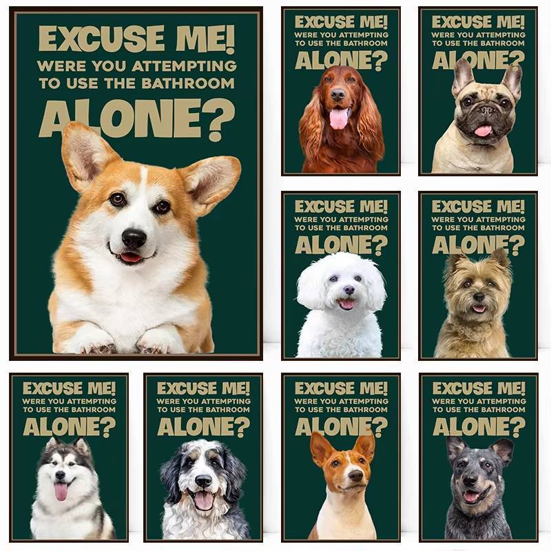 Ngộ nghĩnh Alaska Malamute Basenji Chó Airedale Terrier Phòng Tắm Vệ Sinh Poster Treo Tường Nghệ Thu