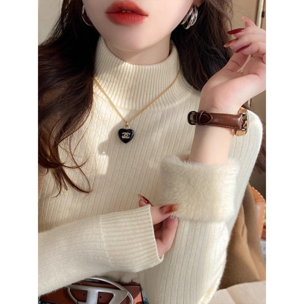 Meet-adm Áo Len Lót Lông Cừu Dày Dặn Cổ Cao Cho Nữ, Áo Len Dệt Kim Thời Trang Mới Thu/đông | BigBuy360 - bigbuy360.vn