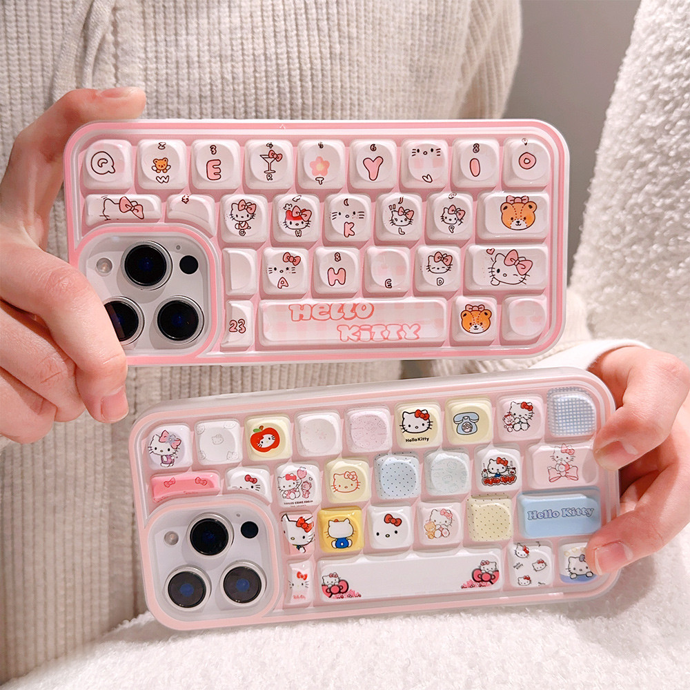 Hello Kitty Kawaii Keyboard TPU Phone Case iPhone 11 13 14 15 16 17 12 Pro Max 17 Pro Max