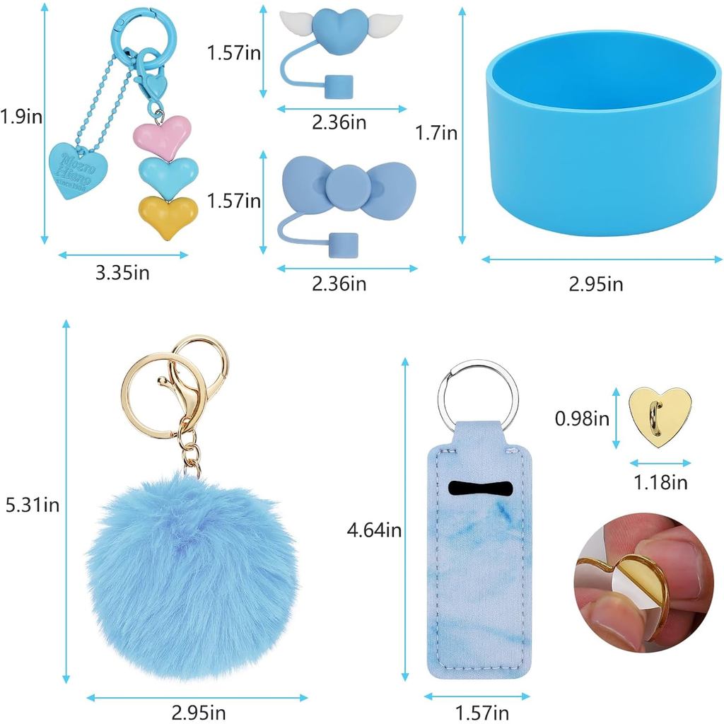 Boot Silicone Stanley Cup, Hộp đựng son môi, 2 x Vỏ rơm, 2 x Charms cho Stanley 40oz & 30oz Tumbler 