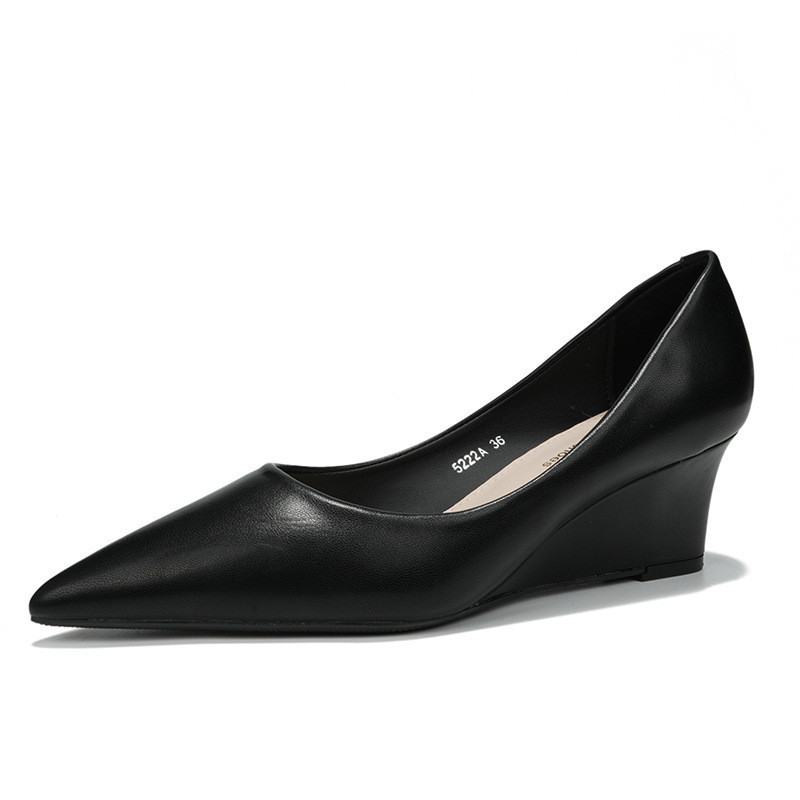 5222A Wedge Heel Women2024Summer New French Style Elegant Party Pointed Toe Shallow Mouth Chunky Hee