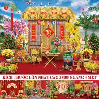   Có size lớn 4 mét  Phông nền trang trí tết Bính Ngọ 2026 Tranh vải tết 2026 mừng xuân Bính Ngọ Decor trang trí tết 