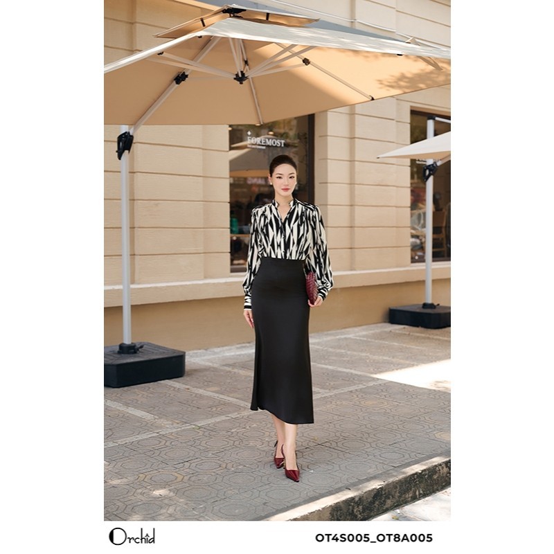 Chân váy juyp dáng A dài lụa queen đen cạp cao tôn dáng Orchid – OT8A005