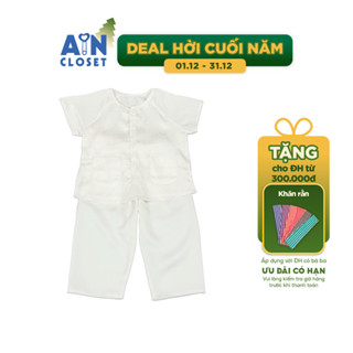  Bộ quần áo Bà Ba Dài tay ngắn bé gái họa tiết hoa Mẫu Đơn Trắng Gấm lụa - AICDBGLTWDJC - AIN Closet 