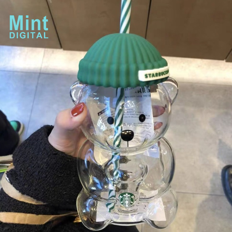 Cốc Starbucks Bắc Mỹ Mũ Xanh Gấu Tumbler 591ml Barista Bear Cup Phiên Bản Giới Hạn Cốc Thủy Tinh Hoạ