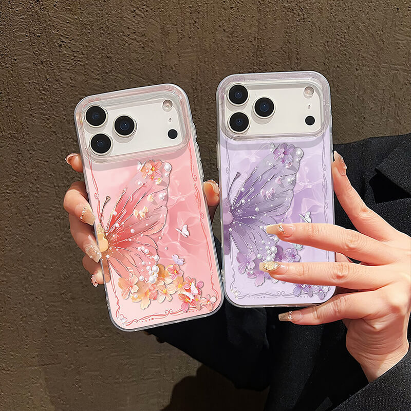 ốp lưng Pink Purple Pearl Butterfly Flowers Cellphone For Samsung Galaxy S25 Ultra S24 Plus S23 S22 