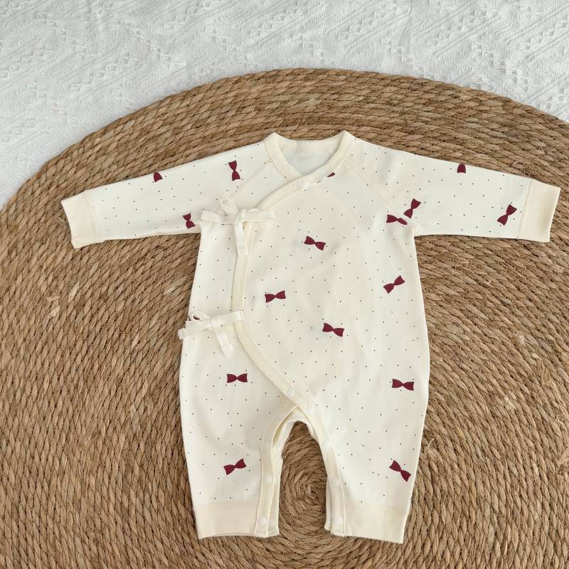 【Ready Stock】 Newborn Baby Spring and Autumn Jumpsuit One Month Old Baby Dress Small-Month Cotton Cl