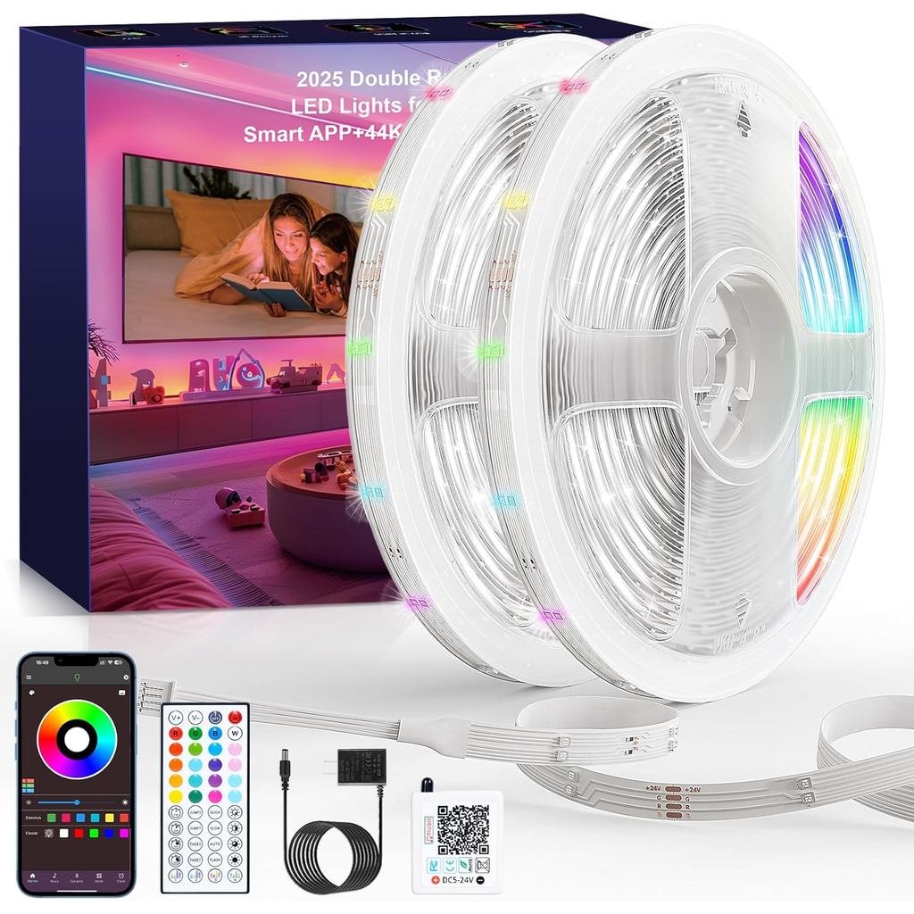 Đèn LED cho phòng ngủ, 2025 Double Row 100FT 960LEDs RGB Strip Lights Music Sync Color Changing LED 