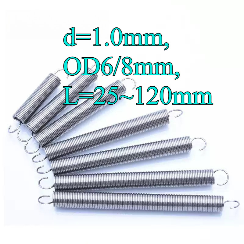 Lò xo căng / lò xo inox 304 d = 1.0mm, OD6 / 8mm, L = 25 ~ 120mm lò xo căng thẳng có móc, áp dụng ch