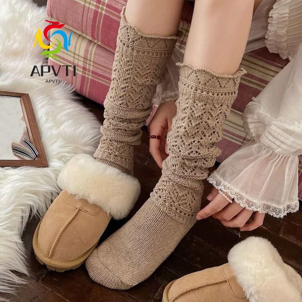 Vỏ chân dệt kim, tất cao đến đầu gối phong cách Y2K, màu trơn Lolita - Ấm áp cho boots