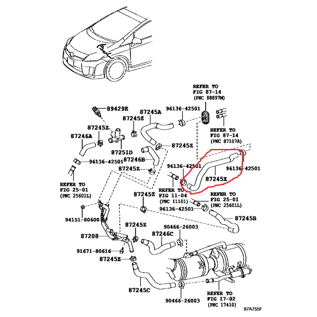Máy sưởi ống cao su bên LEXUS CT200h TOYOTA PRIUS 1.8 Hybrid 2008-2015 2ZR-FXE 1.8