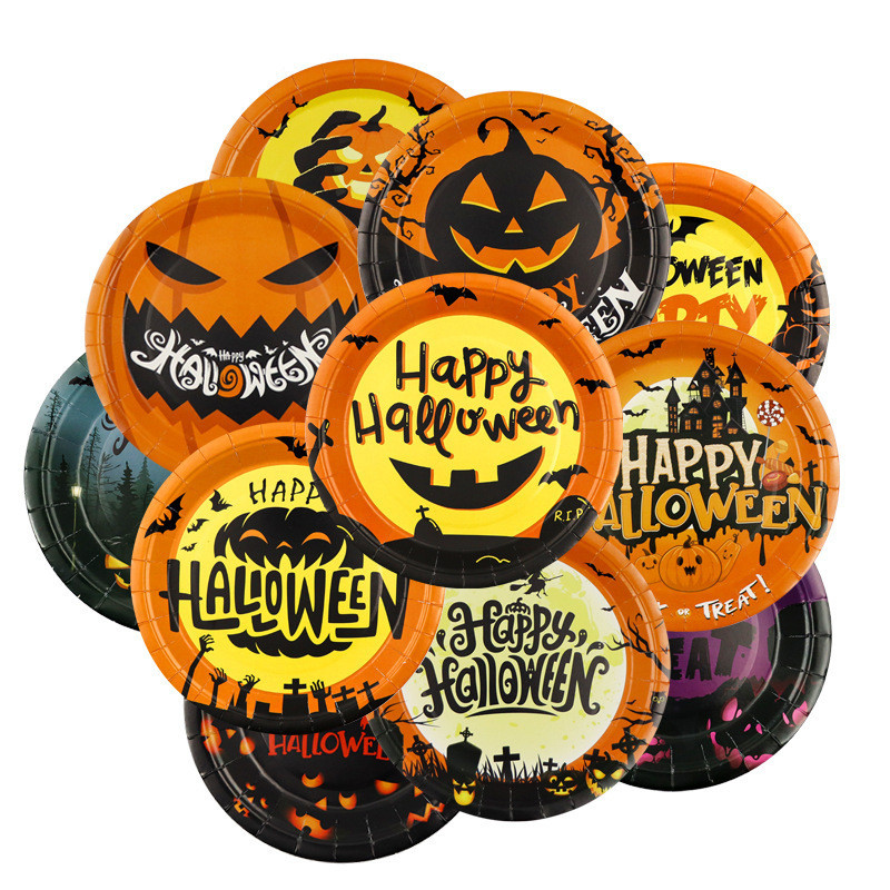 Hot Sale#Halloween Party Supplies Holiday Party Paper Plates Paper Cups Party party Disposable Paper