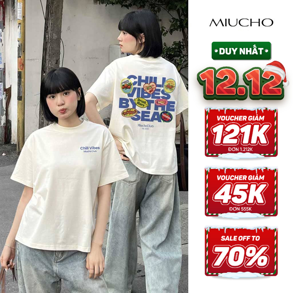 Áo Thun Boxy MIUCHO Chill Vibes Vải Cotton 2 chiều Thoáng Mát Tay Ngắn Cổ Tròn Đứng Form In Mix 2104