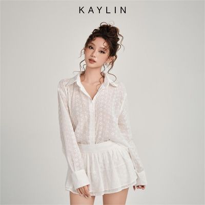 Set KAYLIN ELIN áo sơ mi thêu hoa phối quần short chất vải xô thêu phong cách năng động BST Hè 2025 - SET3T5