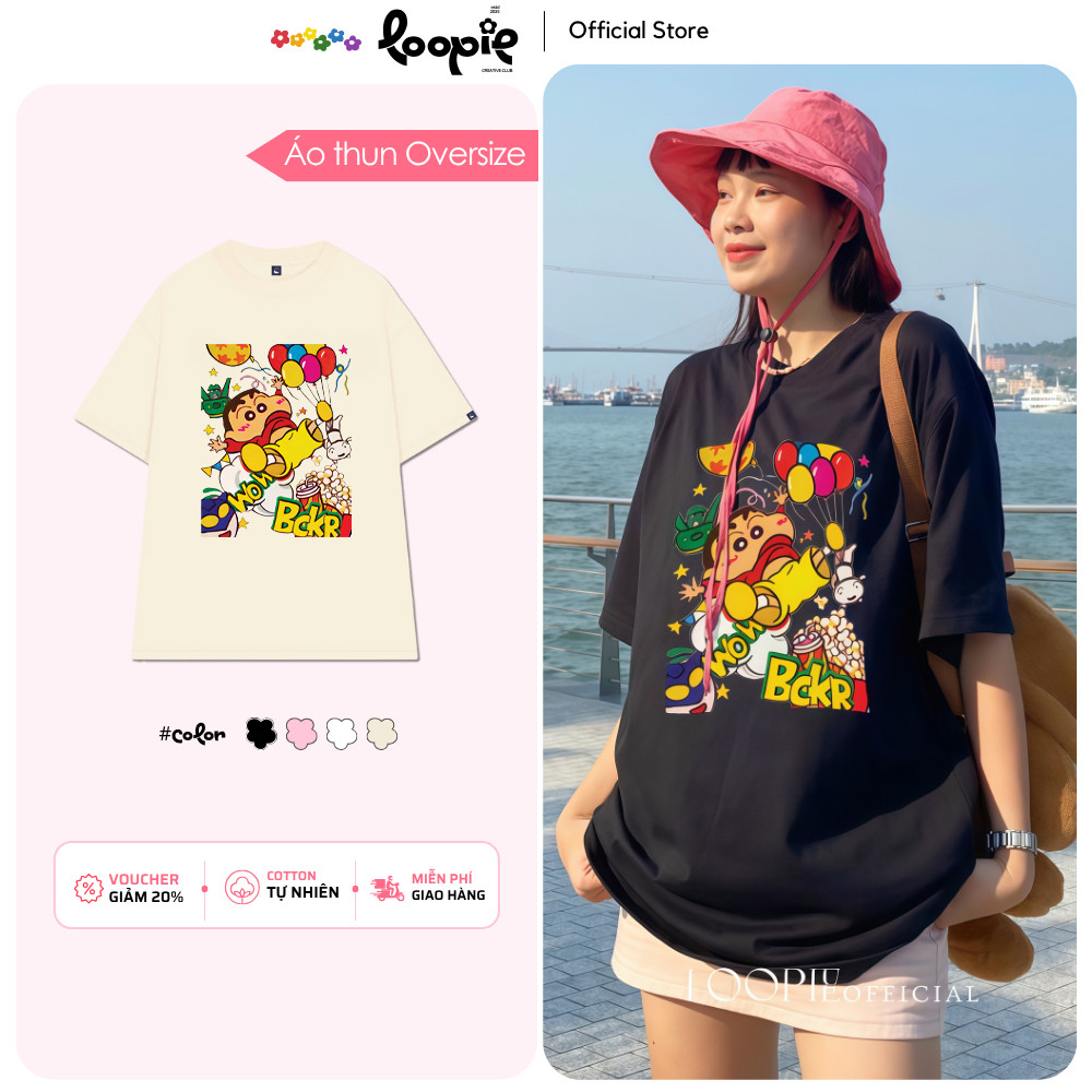 Áo Thun Unisex In Shin Balloon By Loopie – LP26 Form Oversize Dành Cho Nam N