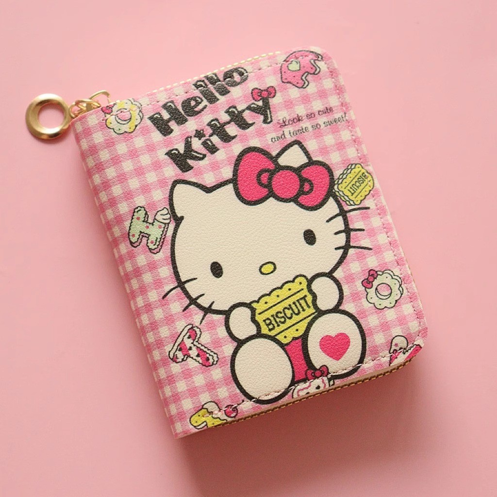 Ví Hello Kitty Nữ Dây Kéo Phong Cách Trẻ Em Ví Đựng Tiền Xu Sinh Viên Mini Phong Cách Ngắn Ví Nhỏ He