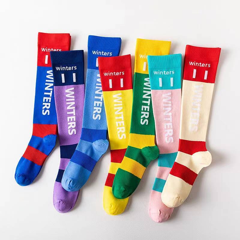 Color Contrast Patchwork Professional Fitness Pressure Socks Skinny Leg Compression Running Skipping