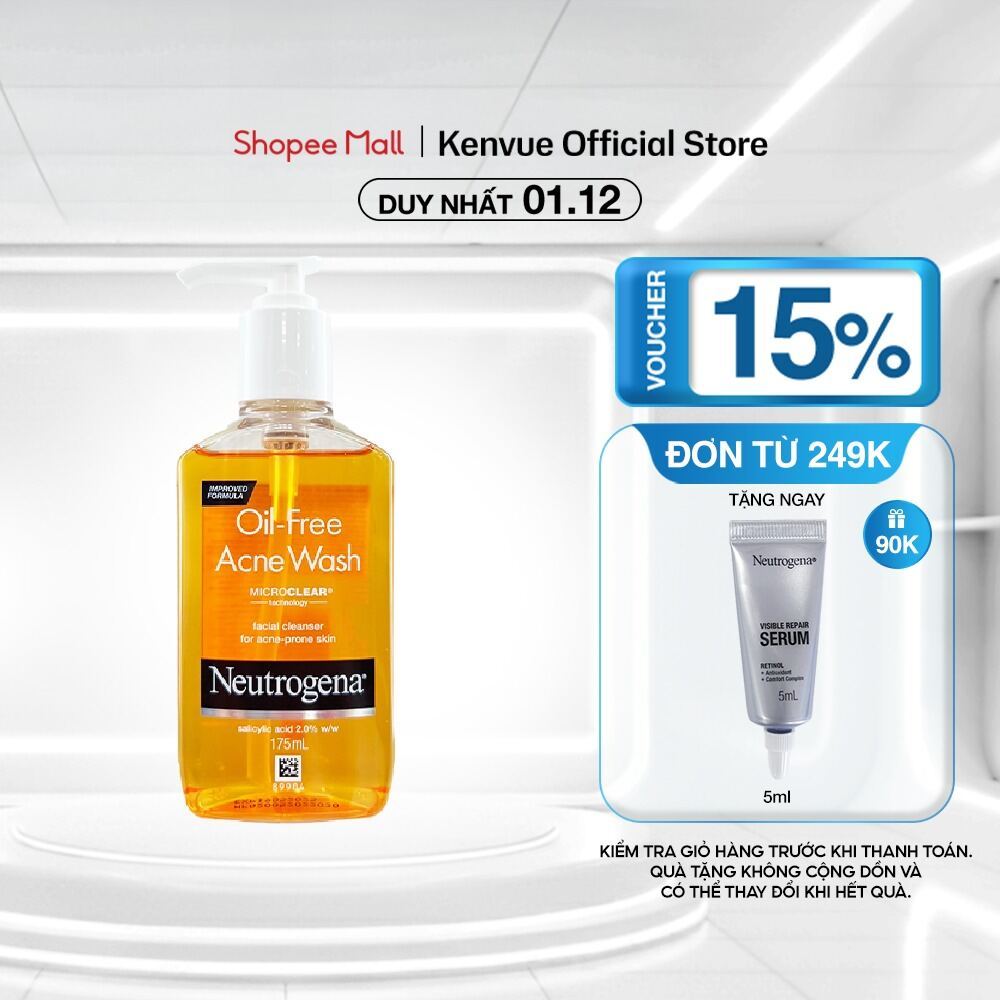 Sữa rửa mặt cho DA DẦU MỤN Neutrogena Oil-Free Acne Wash 175ml