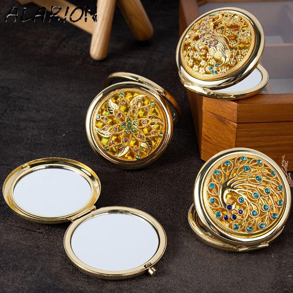 ALARION Gương Tinh Tế, Gương Di Động Gliter, Gương Trang Điểm Trang Trí Thanh Lịch Kim Loại Bỏ Túi G