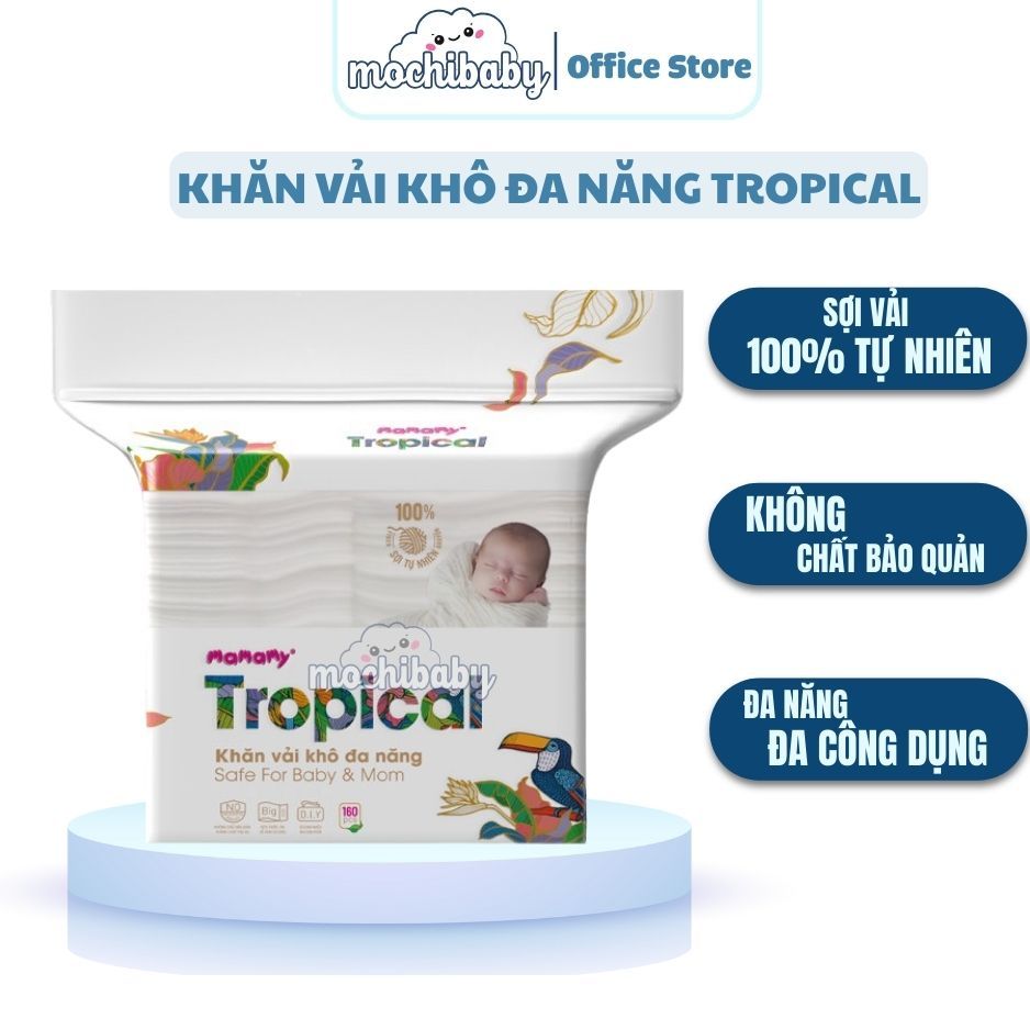 Khăn Khô Mamamy Tropical 160 Tờ Sợi Tự Nhiên & Rayon Cao Cấp An Toàn, Khăn Vải Khô Đa Năng Mamamy