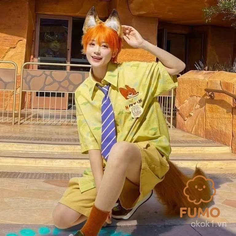 Ao sơ mi cặp đôi mori style, họa tiết động vật, màu xanh, dành cho nam nữ mùa hè