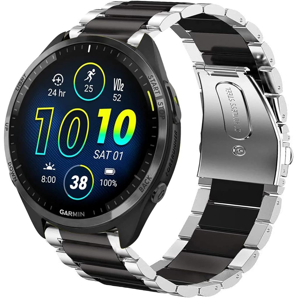 Lamshaw Tương thích với Garmin Forerunner 965 Dây đeo, Vòng đeo tay thay thế bằng kim loại bằng thép