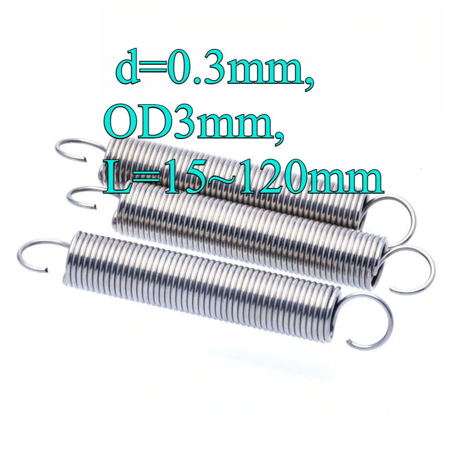 Lò xo căng thẳng inox 304 d = 0,3mm, OD3mm, L = 15 ~ 120mm lò xo căng thẳng có móc, áp dụng cho cửa 