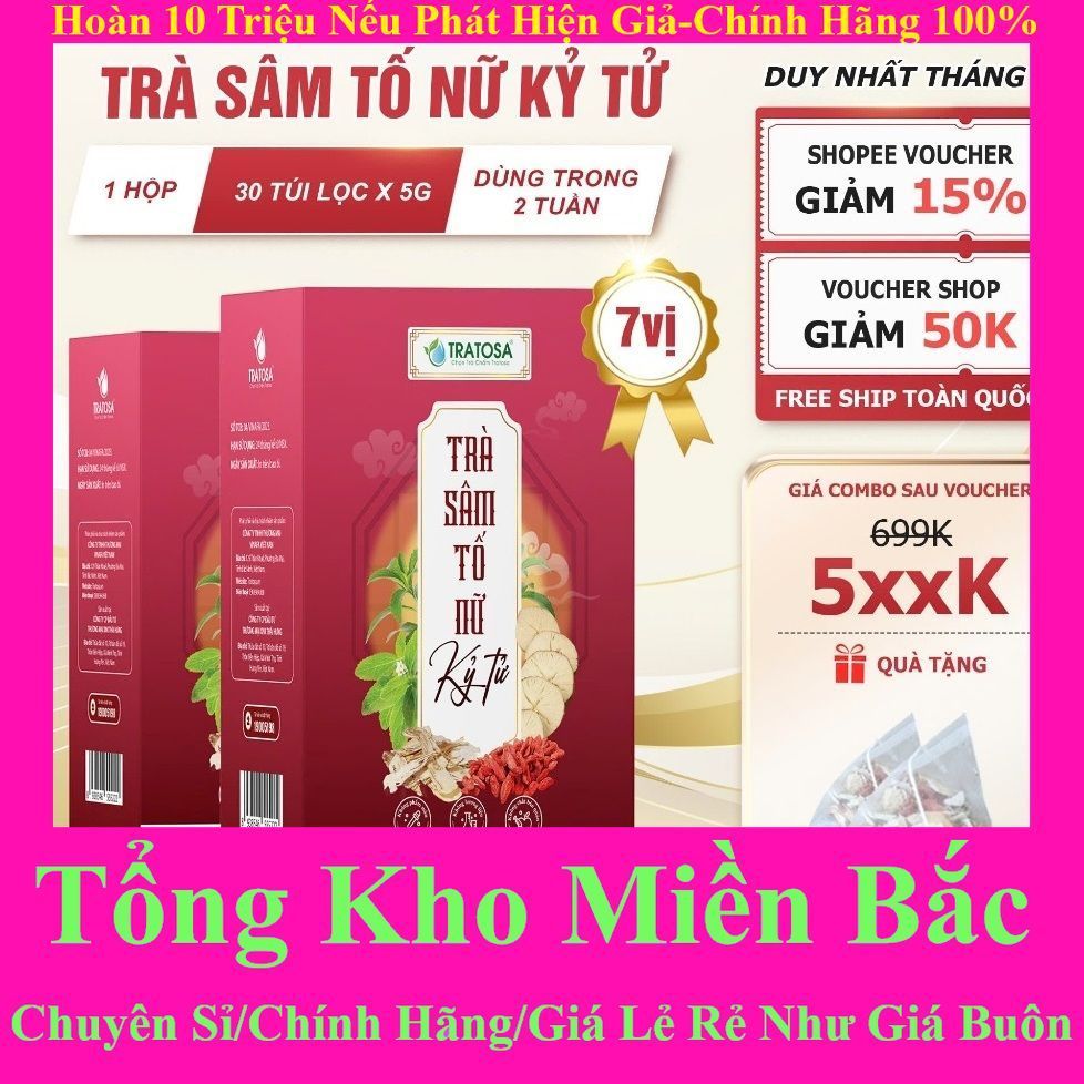 Trà sâm tố nữ kỷ tử 7 vị TRATOSA túi lọc, giúp sáng da, cân bằng nội tiết hoàn toàn từ thiên nhiên