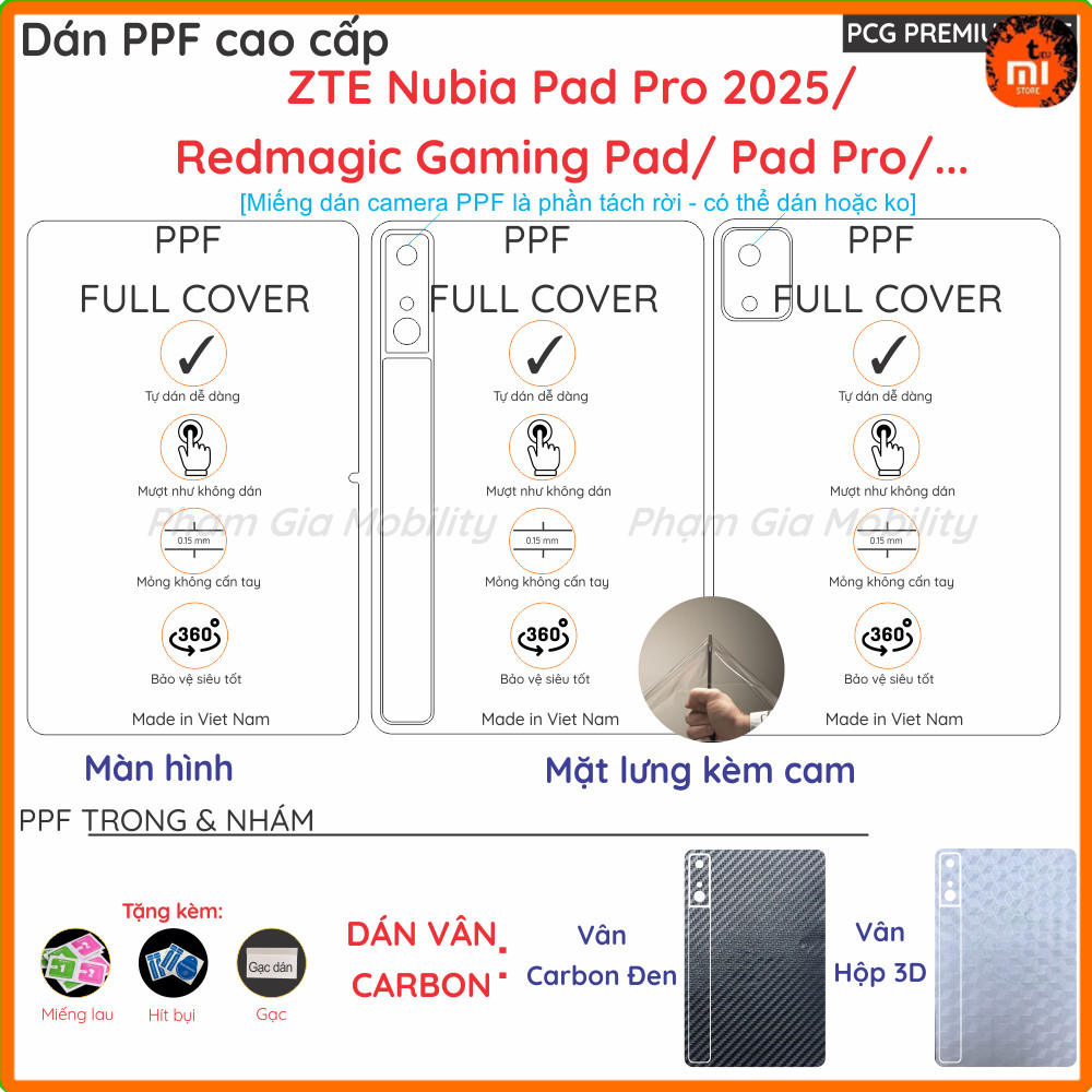 Dán PPF & Skin Carbon ZTE RedMagic Tablet 3/ Nubia Red Magic Nova gaming/ Pad Pro 2025/ Astra Gaming