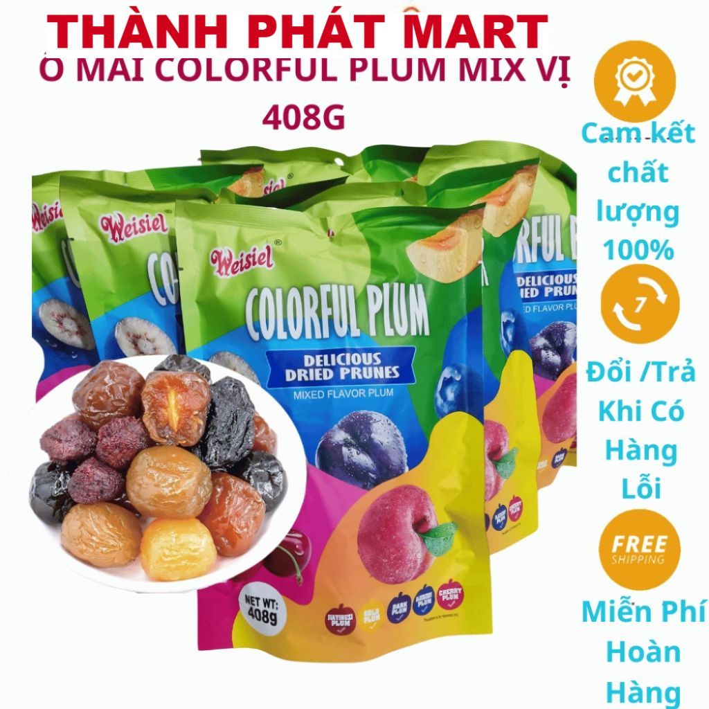 Ô Mai Mix vị Colorful Plum Gói 408gr,Ô Mai Xí Muội 5 vị COLORFUL PLUM, Ô mai hoa quả mix vị 500G, ch
