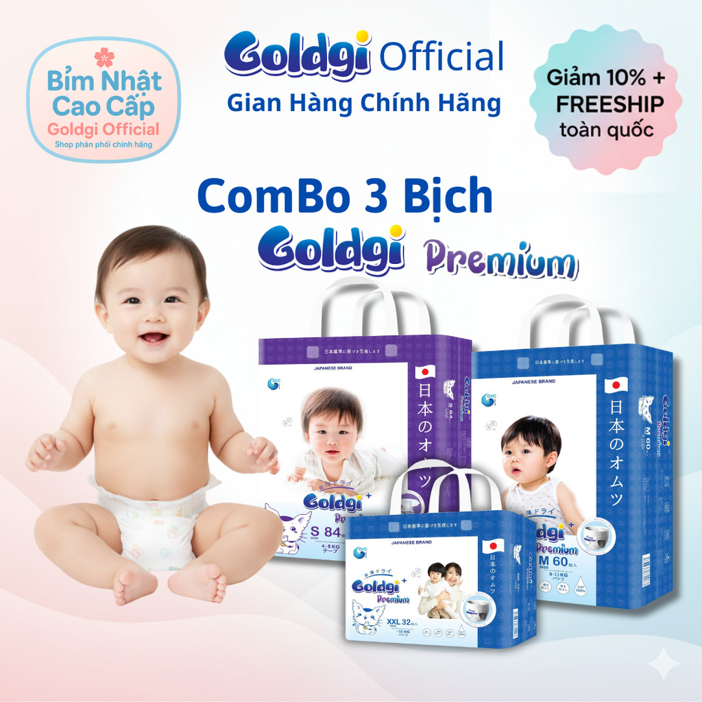 [COMBO 3] Bỉm Goldgi Premium – Quần/Dán Siêu Thấm, Mềm Mịn, Chính Hãng Nhật (Đủ Size M/L/XL/XXL)
