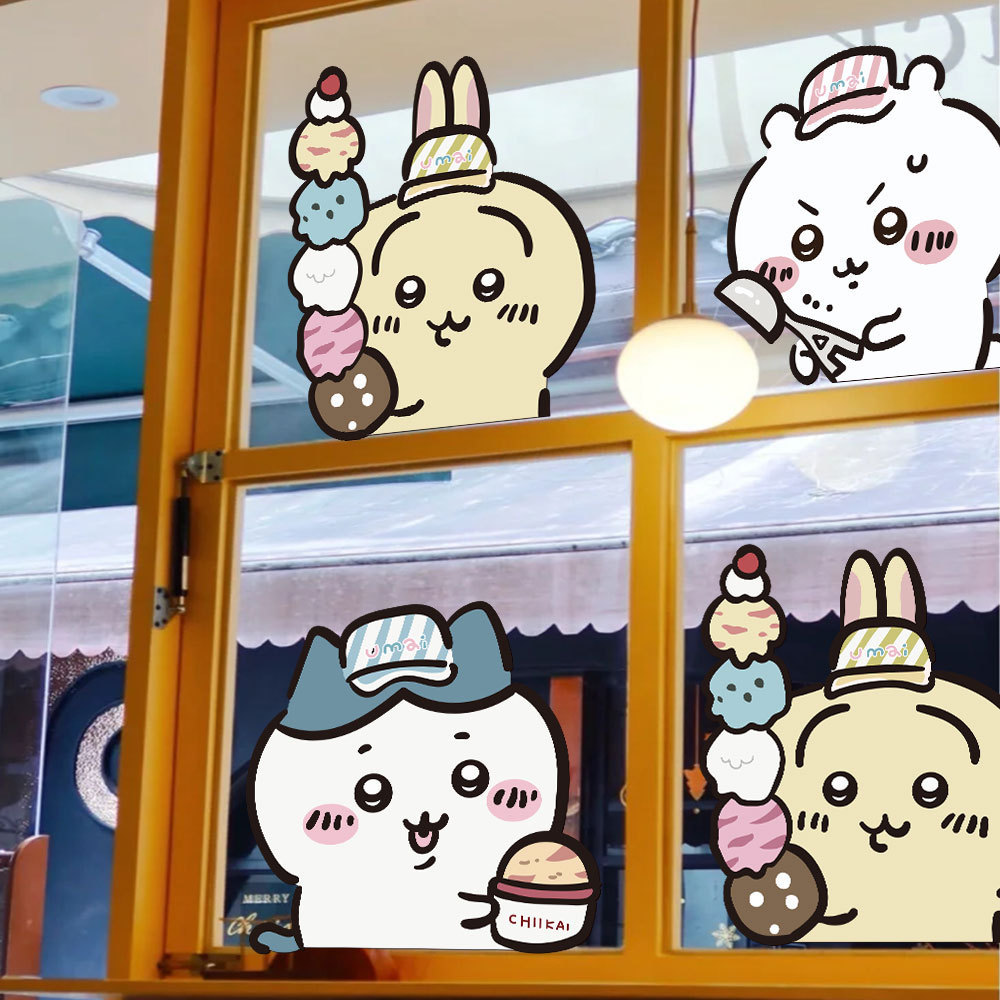 Ins Hoạt Hình Chiikawa Chiikawa Chiikawa Trang Trí Trà Sữa Quần Áo Cửa Hàng Dán Cửa Kính Sáng Tạo Dá