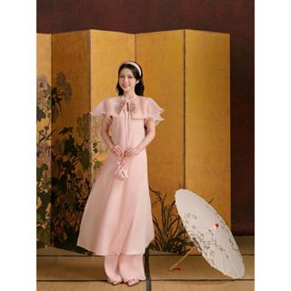  Áo Dài Nữ Tết Thanh Trà 4 Tà Tơ Organza Thêu thiết kế AGUJA 