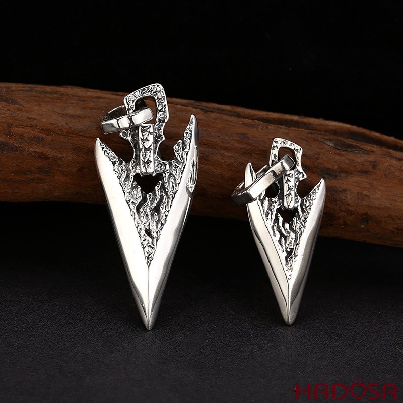 Dây Chuyền Nam Bạc 925 Hình Mũi Giáo Kết Hợp Họa Tiết Ngọn Lửa Chống Xỉn Màu Tôn Vẻ Nam Tính Hadosa 