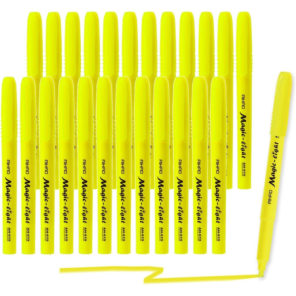 Bút đánh dấu màu vàng AIHAO, Bút đánh dấu mũi đục, Kiểu bỏ túi, Vàng huỳnh quang, 24 gói