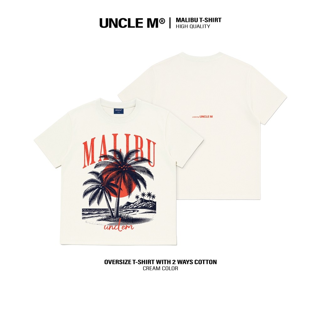 Áo thun local brand cổ tròn Uncle M cotton 100 nam nữ Unisex in lụa trame - Malibu tee