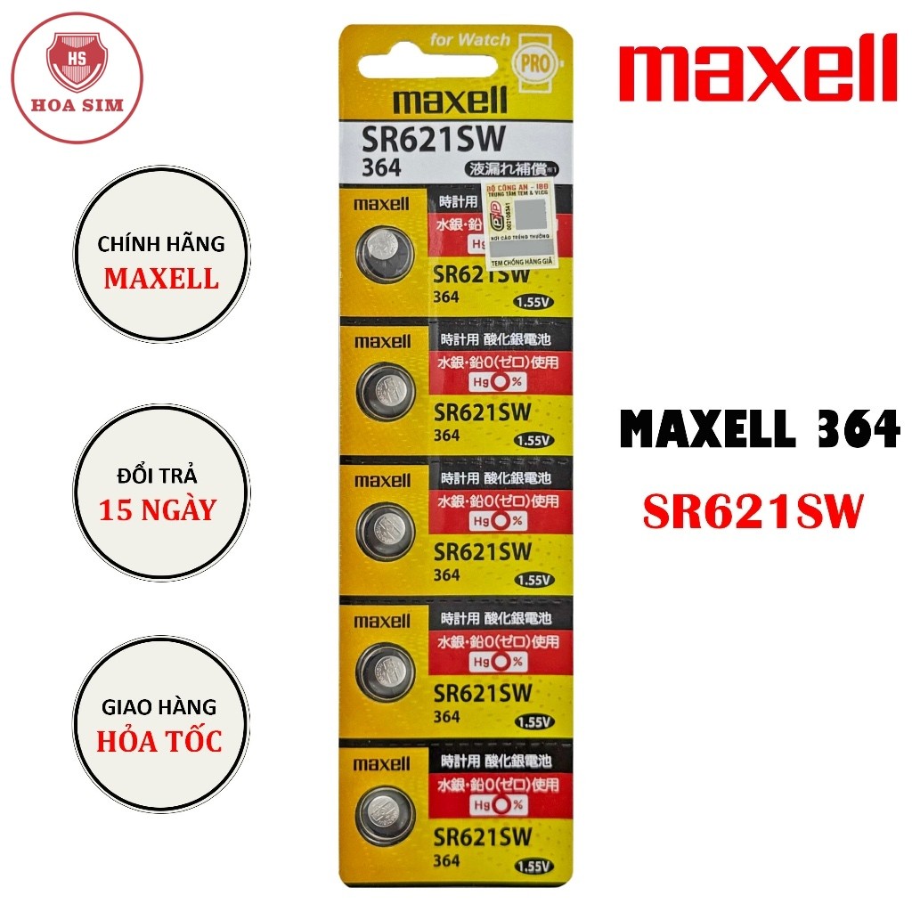 Pin Maxell 364 SR621SW dành cho đồng hồ dùng pin 364 / SR621SW / LR621W / AG1 (Loại tốt - Giá 1 viên