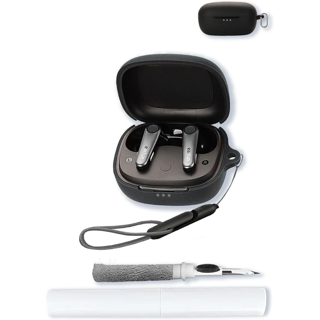 Ốp lưng silicon Tương thích với EarFun Air Pro 3 có móc khóa, bộ dụng cụ làm sạch và dây buộc, Vỏ bả