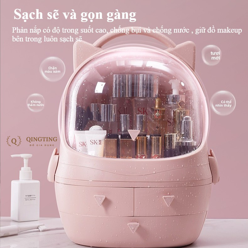 Kệ Mỹ Phẩm QINGTING Dung Tích Lớn, Hộp Đựng Mỹ Phẩm Chống Bụi Đặt Bàn Trang Điểm Thiết Kế Cute