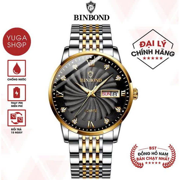 Đồng Hồ Nam Binbond I17 Đơn Giản Thanh Lịch Mặt Ánh Tia Lấp Lánh