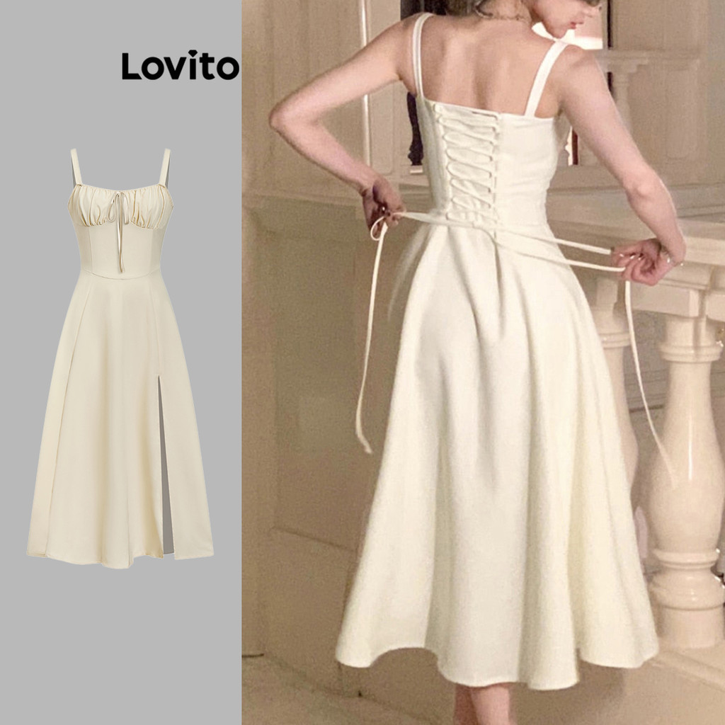 (KOL‘s pick) Đầm Lovito thanh lịch cột dây lưng màu trơn cho nữ L74ED185(Nhiều màu) | BigBuy360 - bigbuy360.vn