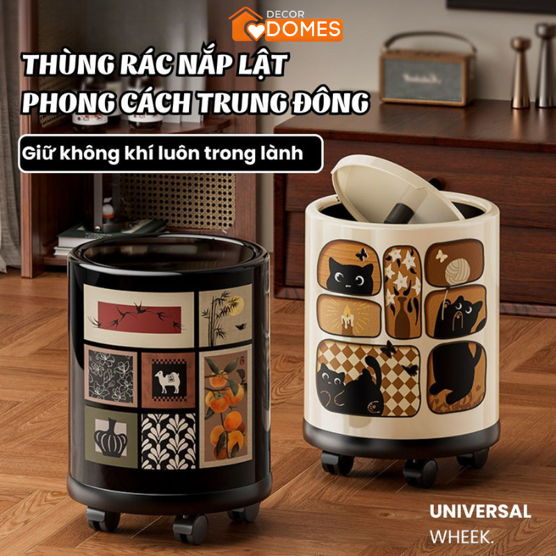 Thùng Rác Có Nắp Đậy 13L Họa Tiết Ukiyo-e