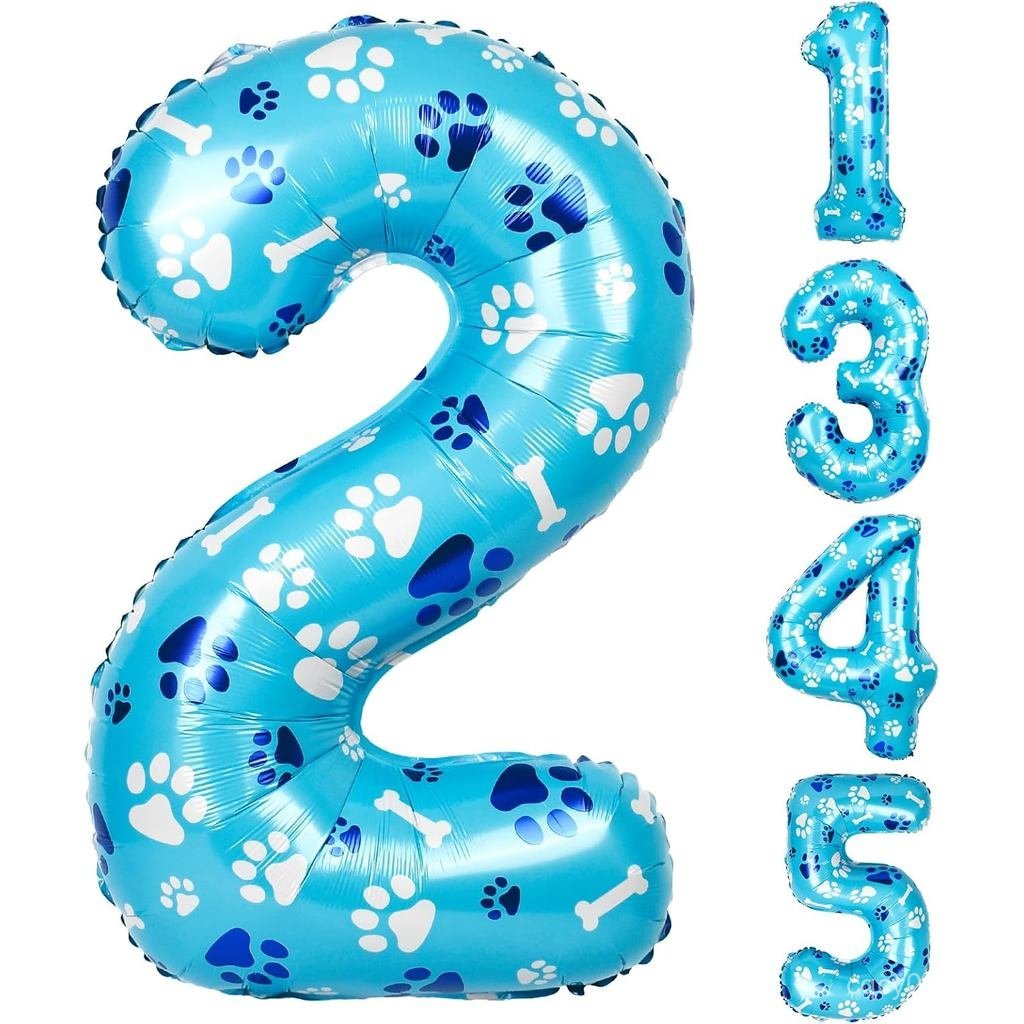 Bóng bay sinh nhật 40 Inch Blue Dog Paw, Bóng bay số 2 cho bé gái Bé trai Chó xanh Paw In theo chủ đ
