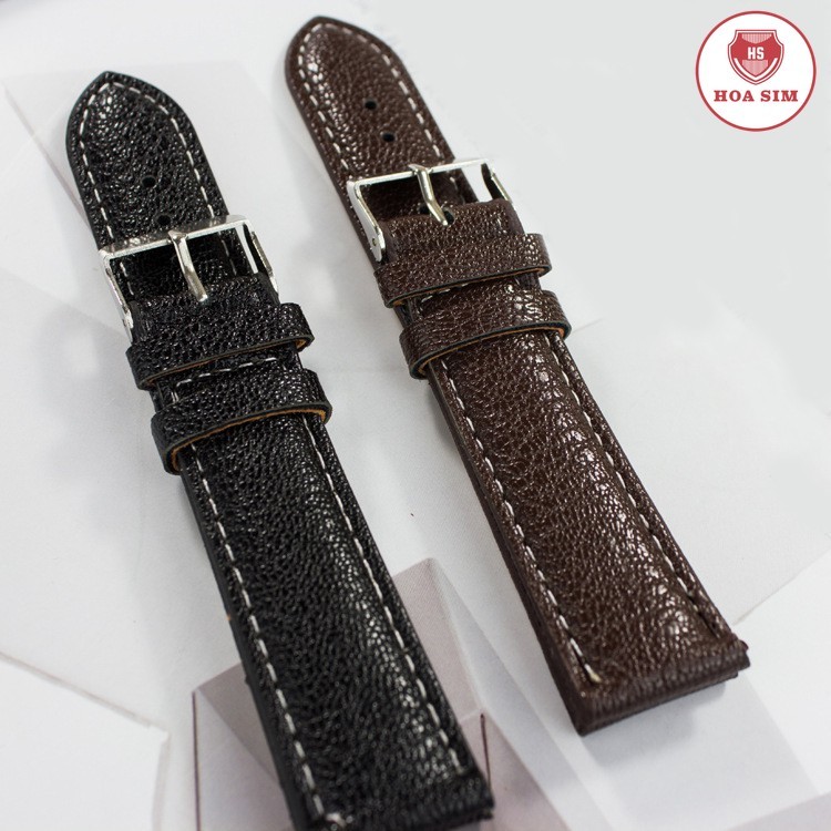 Dây da đồng hồ nam nữ da mềm hoa văn da trâu P12 không thấm nước (Đen - Nâu)