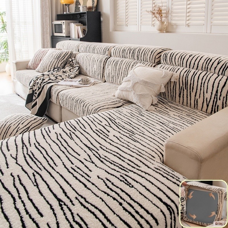 Đàn Hồi Cao Sang Trọng Sofa Đệm Hình Học Sọc Đi văng Slipcovers Chaise Lounge Sofa Nắp Khăn