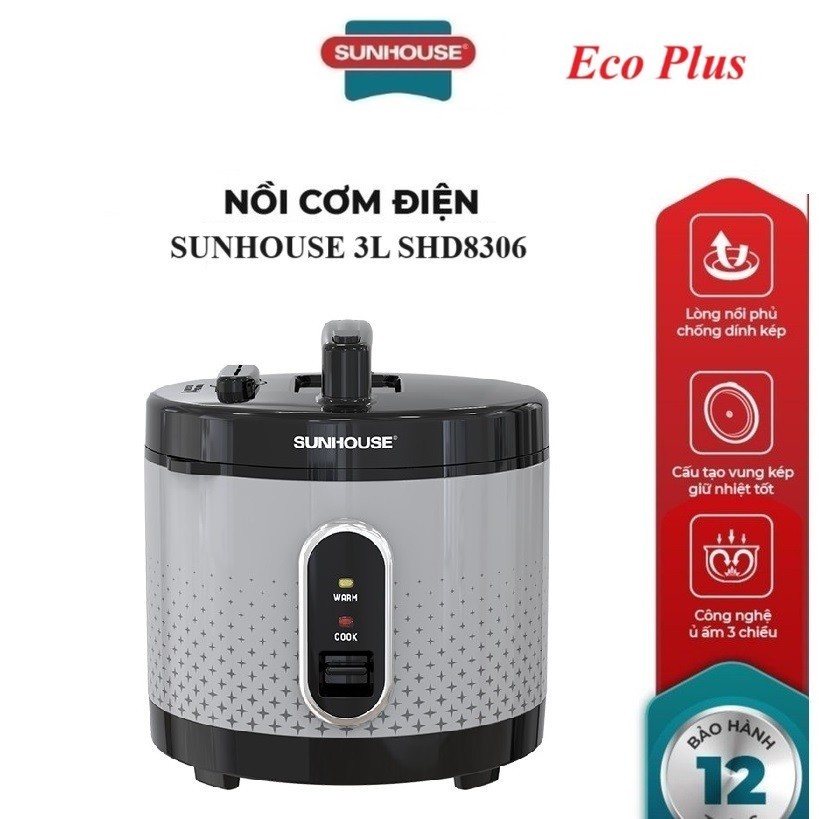 Nồi cơm điện Sunhouse SHD8306 3L - Đen Xám, Công nghệ nấu 3D