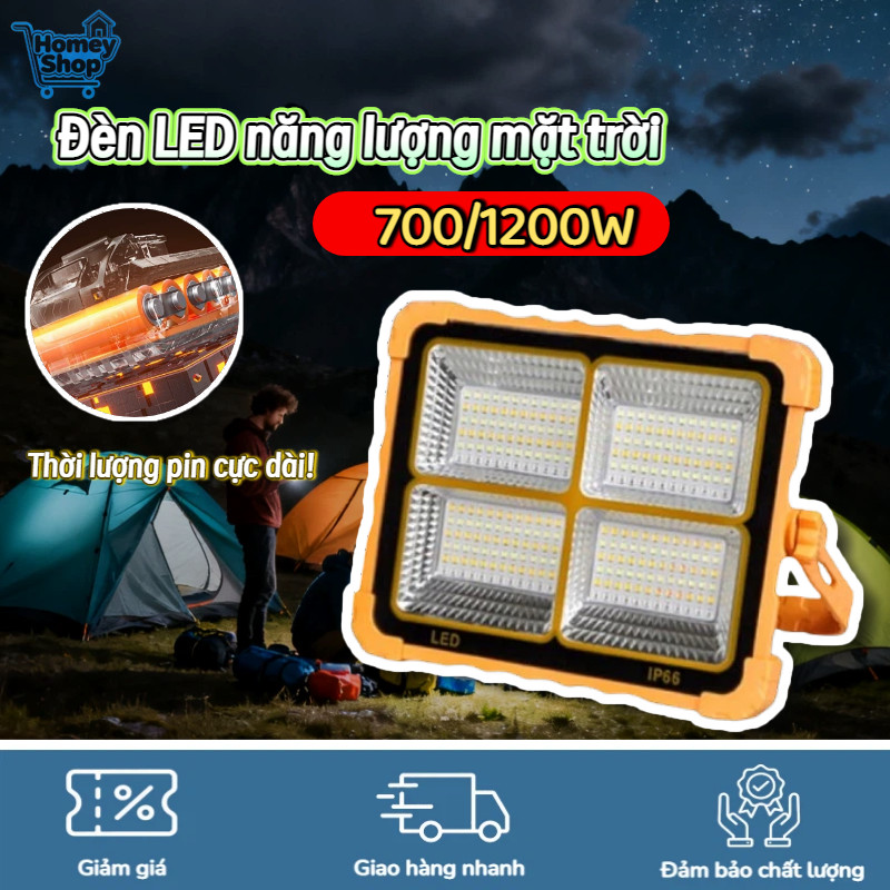 Đèn LED năng lượng mặt trời 700W/1200W, chống nước IP66, đổi màu RGB, sạc điện thoại, cho cắm trại v