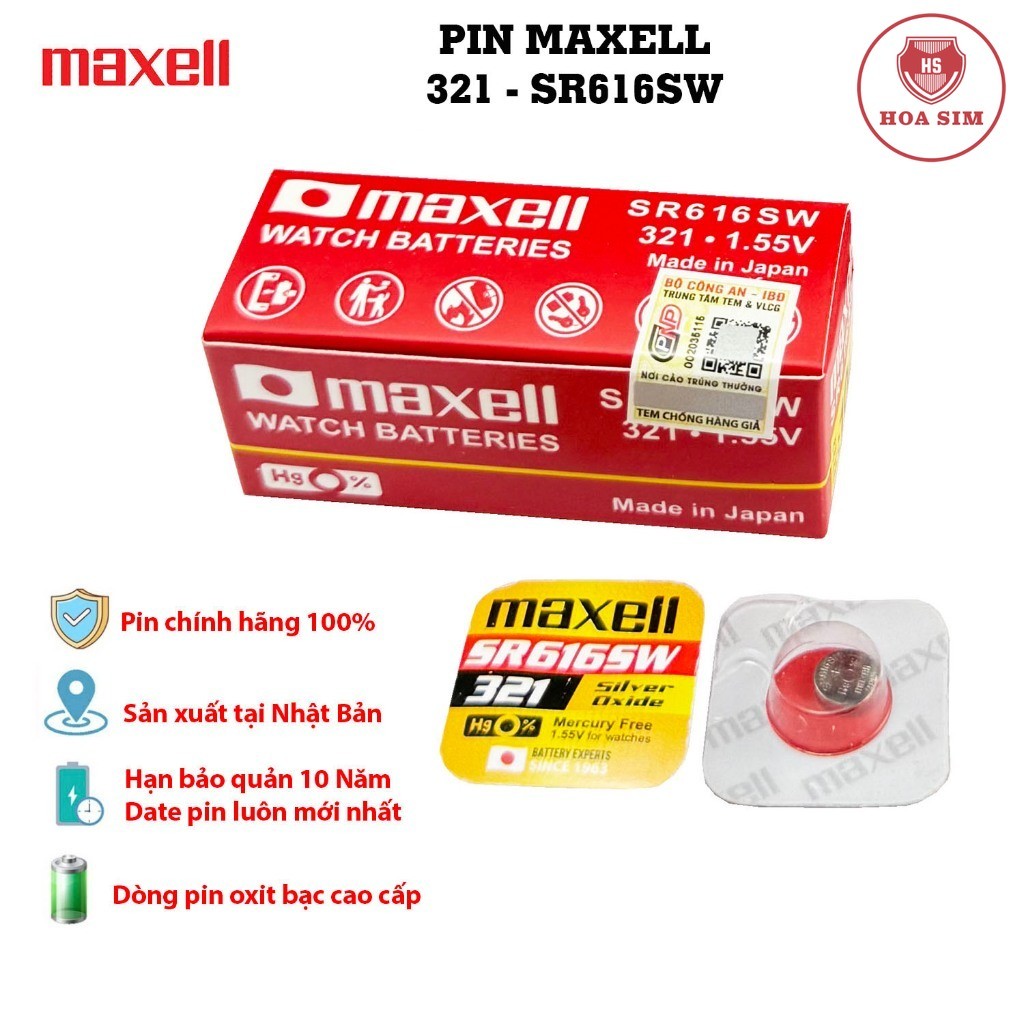 (Vỉ 1 viên cao cấp) Pin Maxell 321 SR616SW dành cho đồng hồ dùng pin 321 / SR616SW